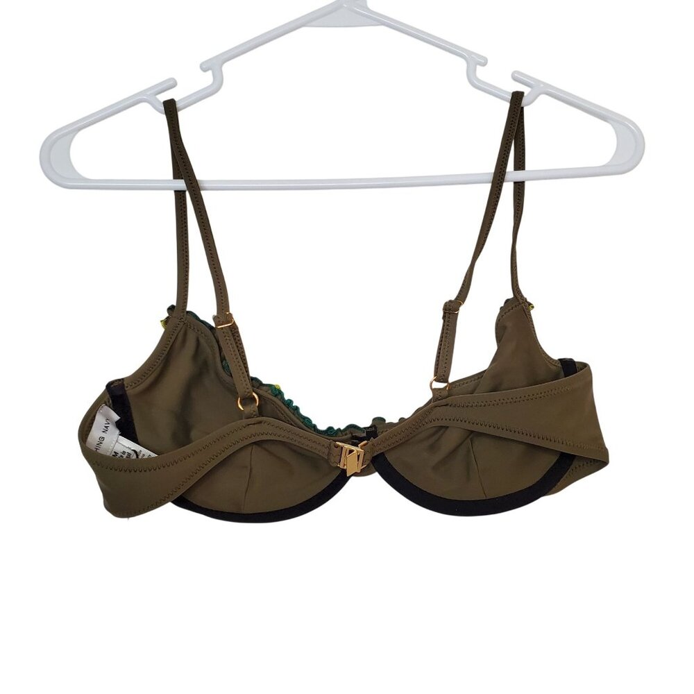 Something Navy Olive Daffodil Ruffle Bikini Top Medium Swimwear Size M - Picture 3 of 7